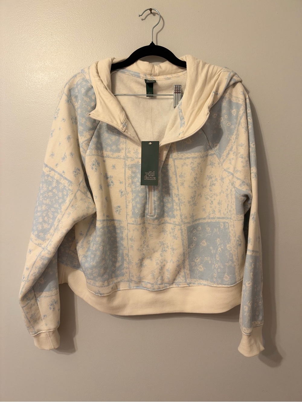 Wild Fable Blue Floral Patchwork Quarter Zip Hoodie